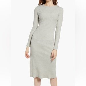 Nordstrom-Heather Grey Ribbed Long Sleeve Midi Dress - Size Medium